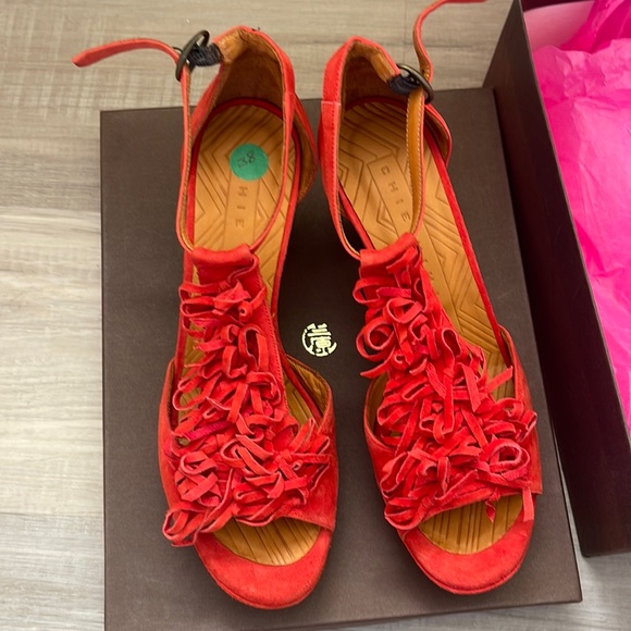 NIB chie mihara suede red sandals 38 - Picture 1 of 5